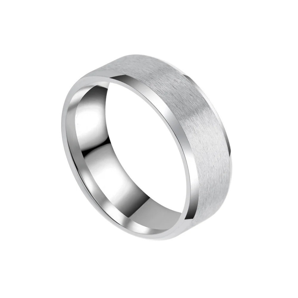8MM Fashion Band Brushed Wedding Stainless Steel Solid Ring Men Women Gift