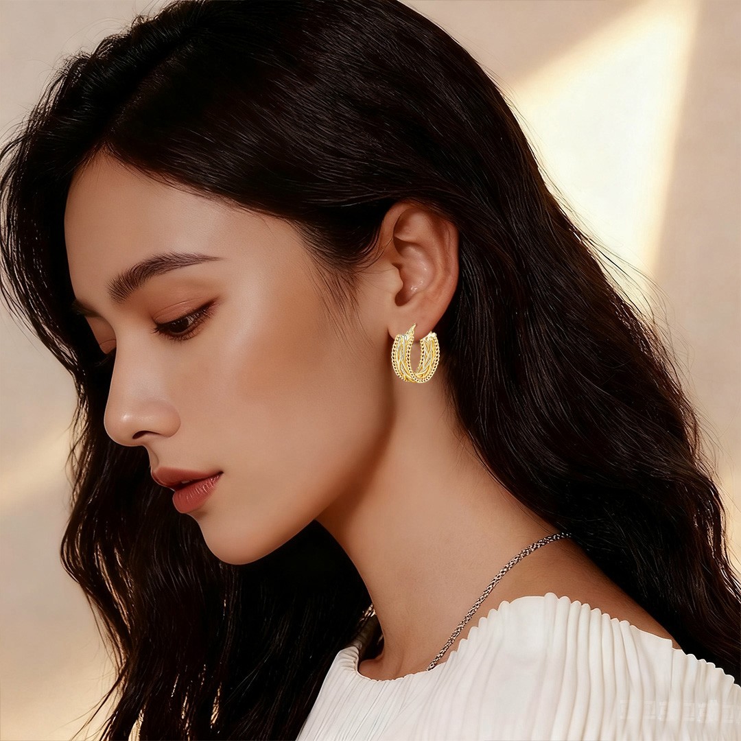 14K Gold Twisted Chunky Hoop Earrings 23mmx9mm Thick Unique Jewelry Women Gift