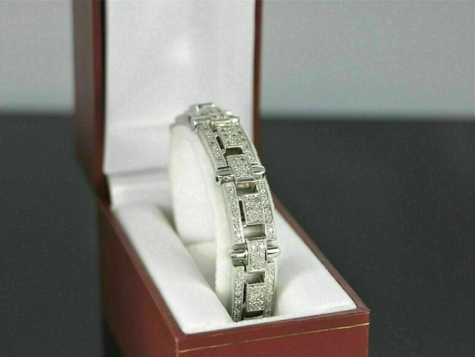 10.00Ct Round Cut Lab Created Diamond 14K White Gold Fn Men’s Tennis Bracelet