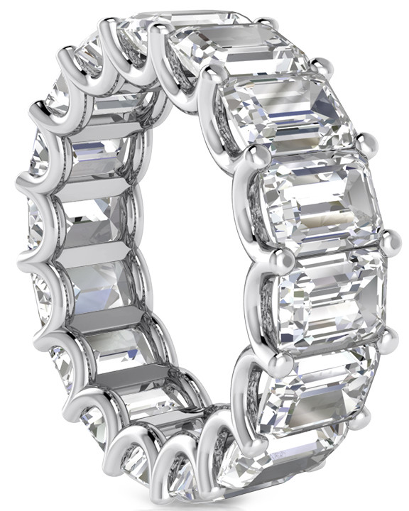 14.10 ct Emerald cut Platinum Eternity Diamond Ring Lab created IGI cert E-F VS
