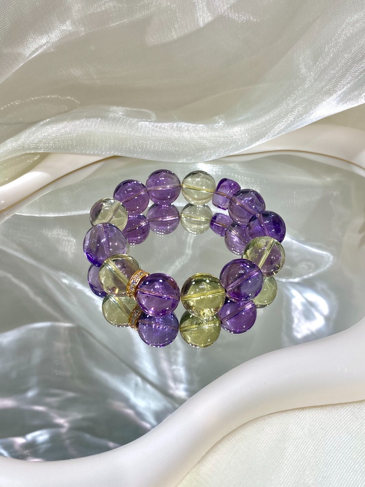 LUSA FEELA Natural Amethyst Citrine Crystal Beaded Stretch Bracelet Gift Box