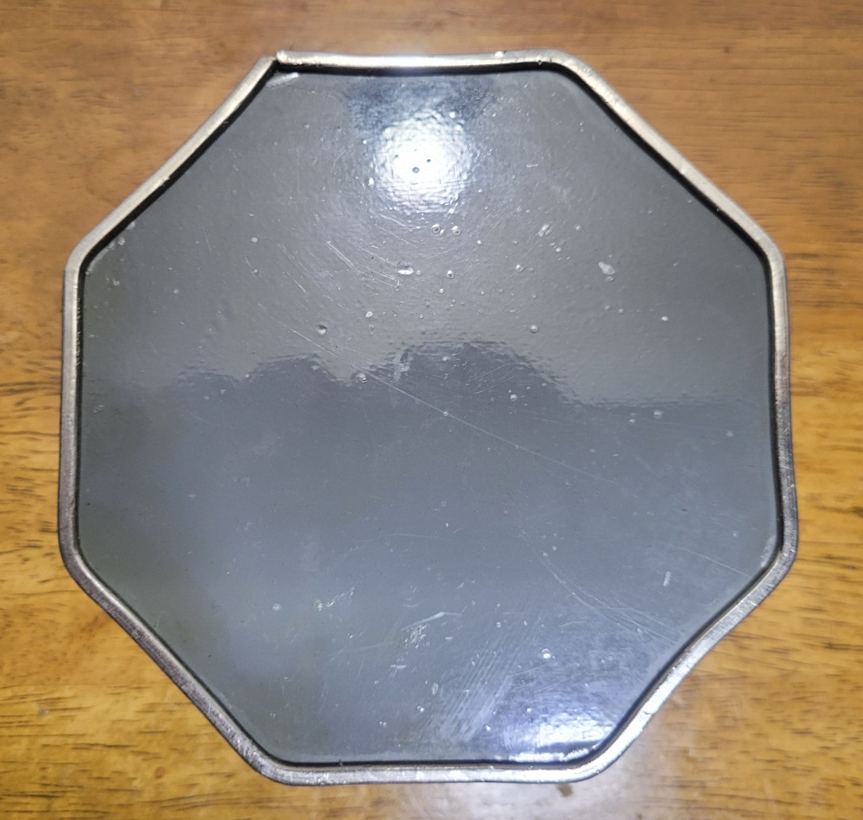Octagon Stained Glass Trinket Jewelry Box Mirrored Bottom Hinged Top Flower