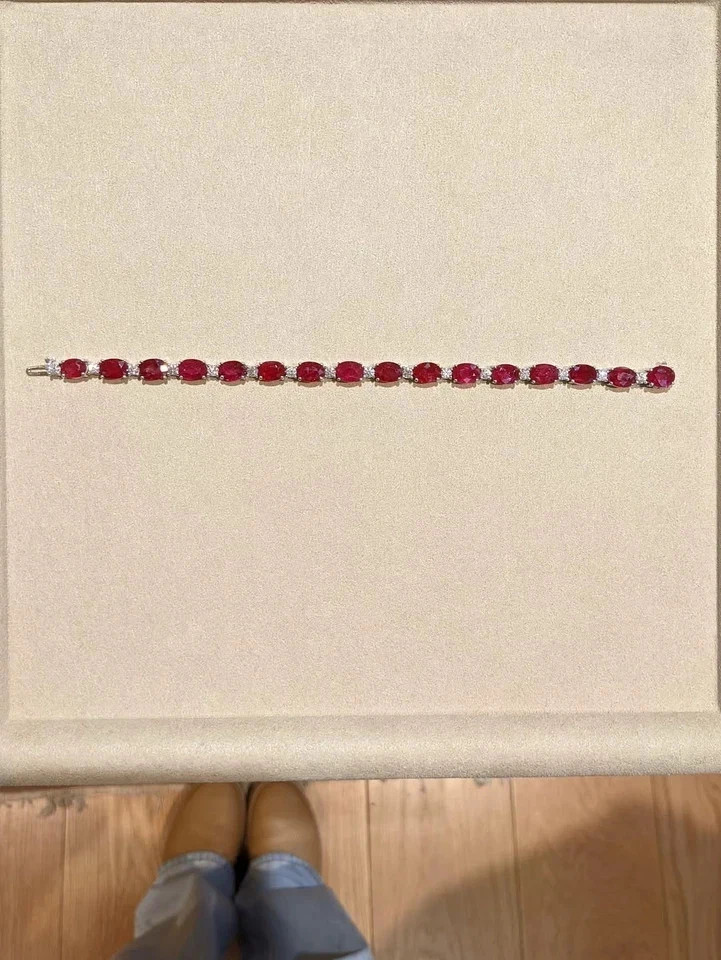 15TCW Oval Cut Lab Created Ruby & Diamond Tennis Bracelet 14k White Gold Plated