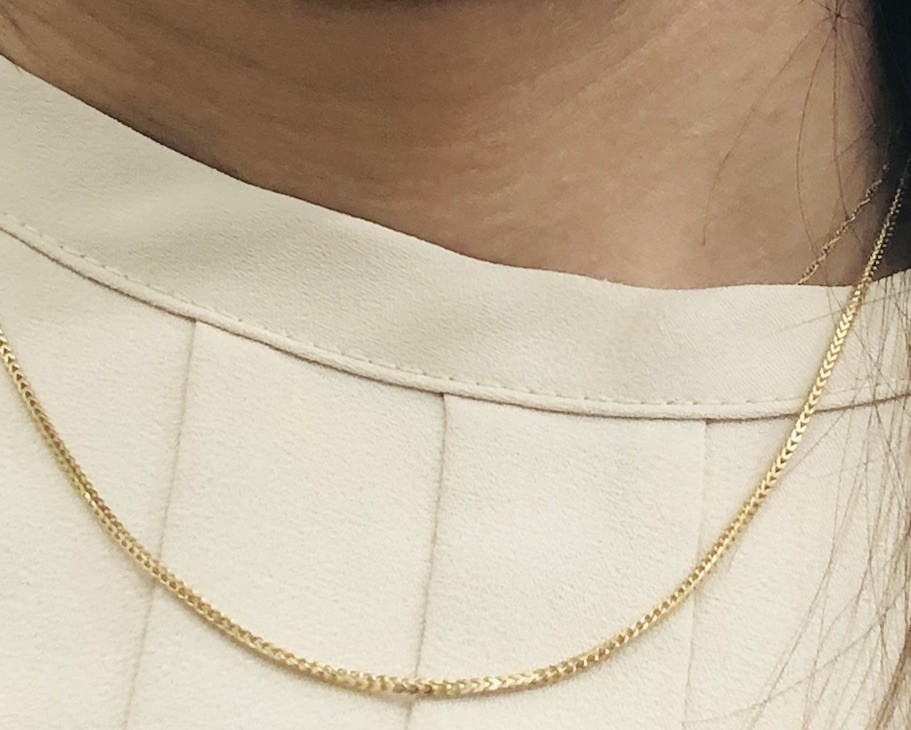 14KT YELLOW GOLD CUBAN BOX NECKLACE 1mm width 16 Inches Long Weight 3.4g-UNISEX