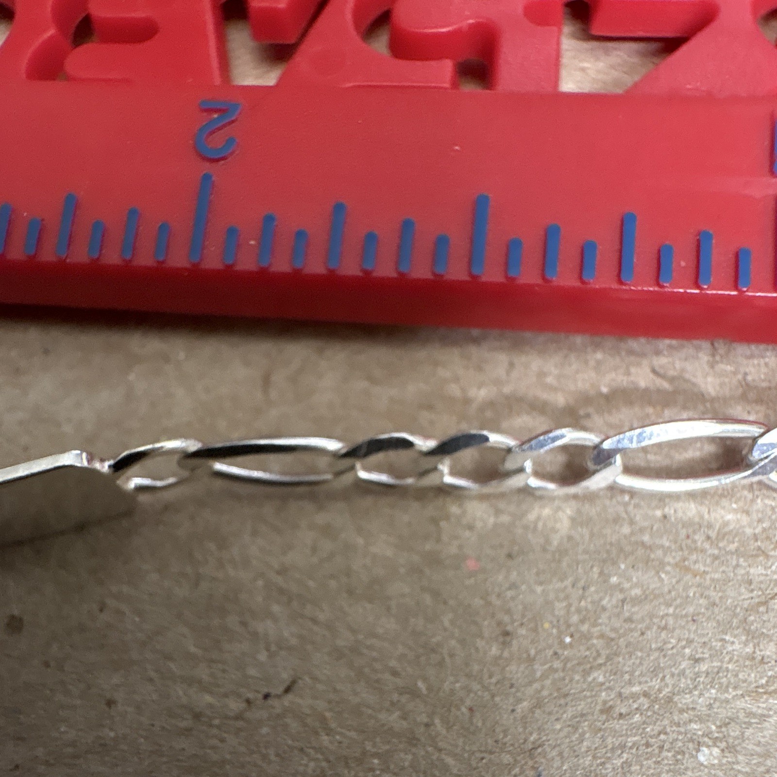 Sterling Silver 925 Figaro Link Chain Bracelet, Lobster Clasp, Signed, 8 in