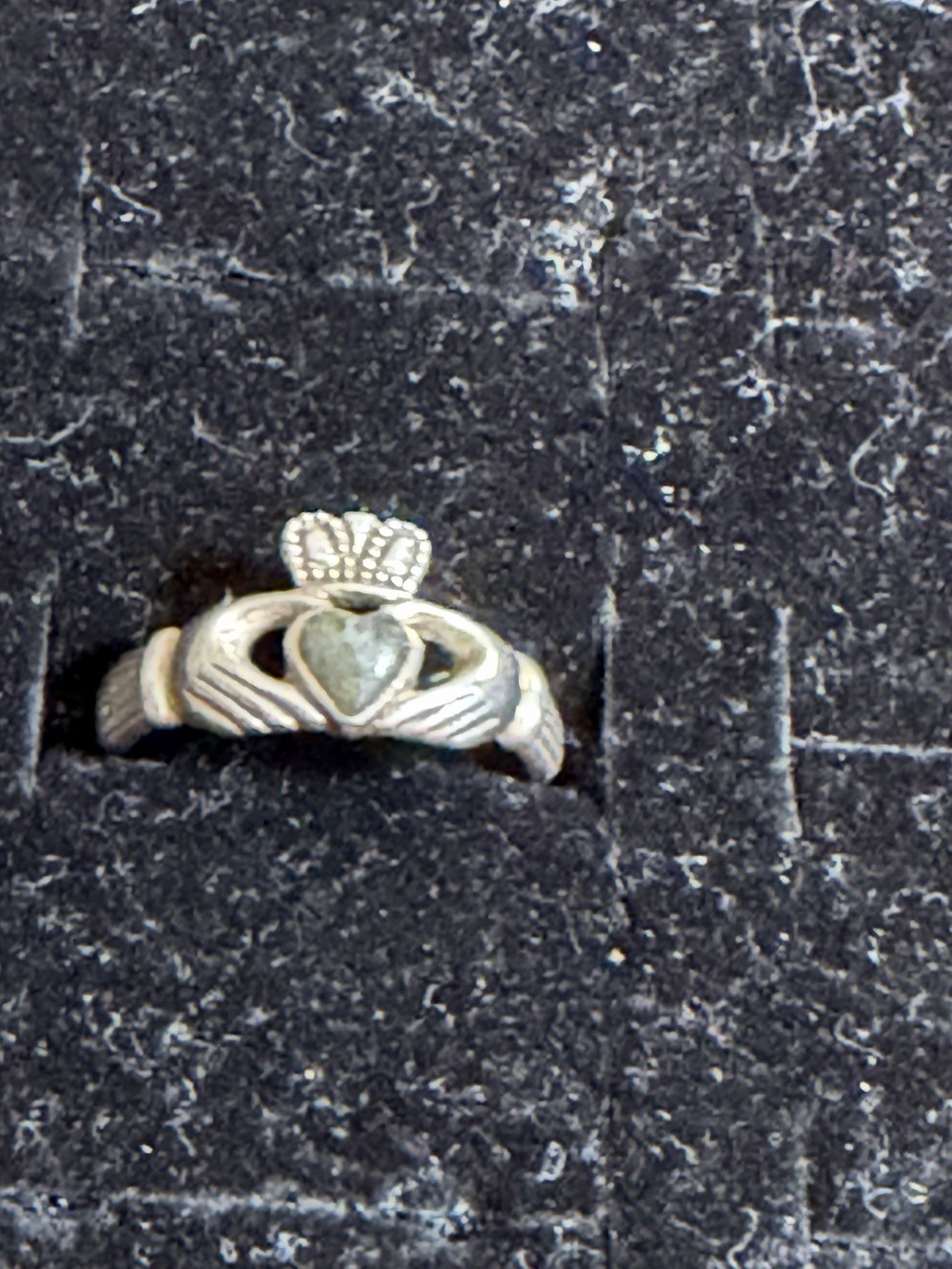 Vintage Irish Claddagh Ring Sterling Silver 925 Green Marble Heart Size 6 #414