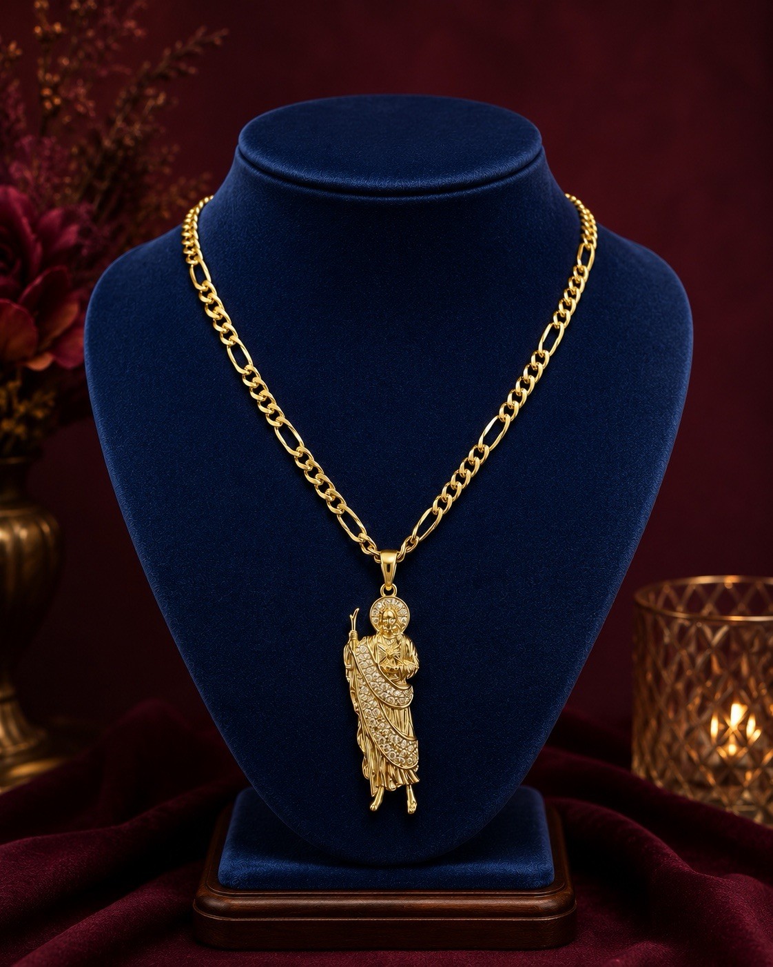 Gold plated Figaro none tarnished Charm Pendant Necklace Lobster Closure