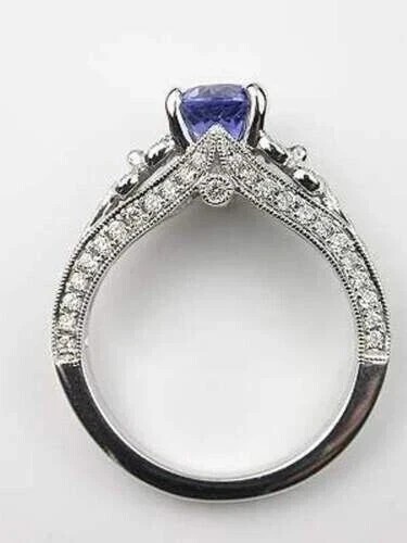 Art Deco Style 2.5Ct Created Blue Sapphire Engagement 14K White Gold Finish Ring