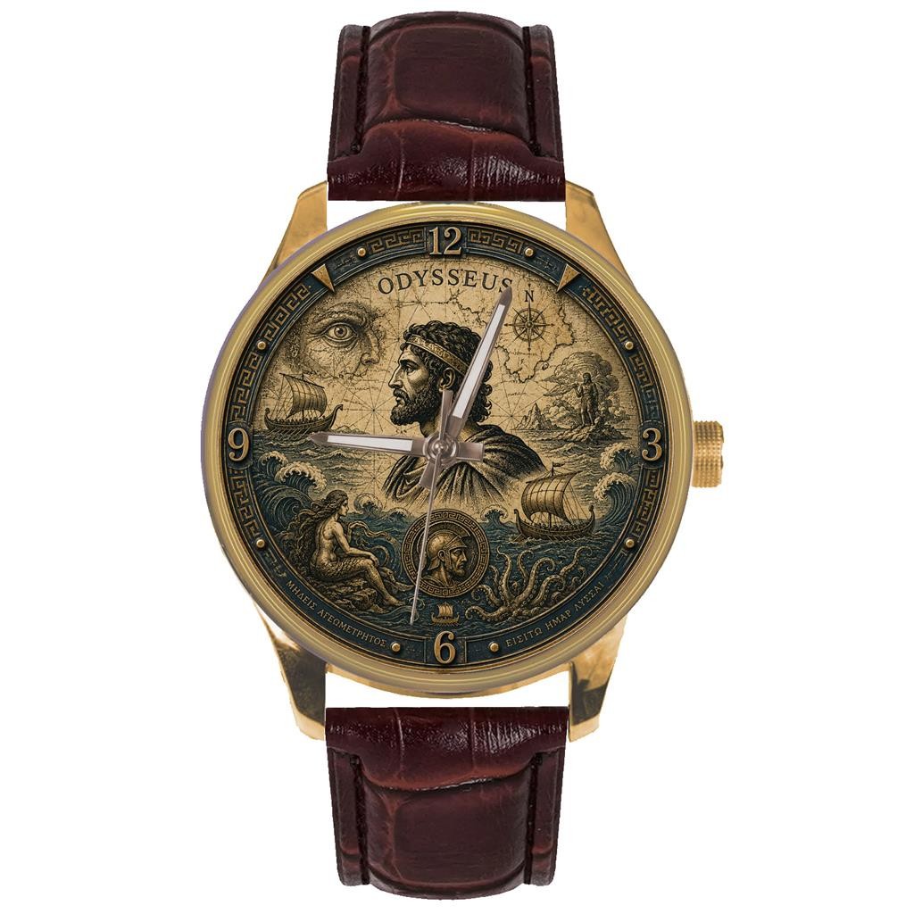 Odysseus / Ulysses, Bronze Dial Based on Ancient Greek Art, Solid Brass Watch