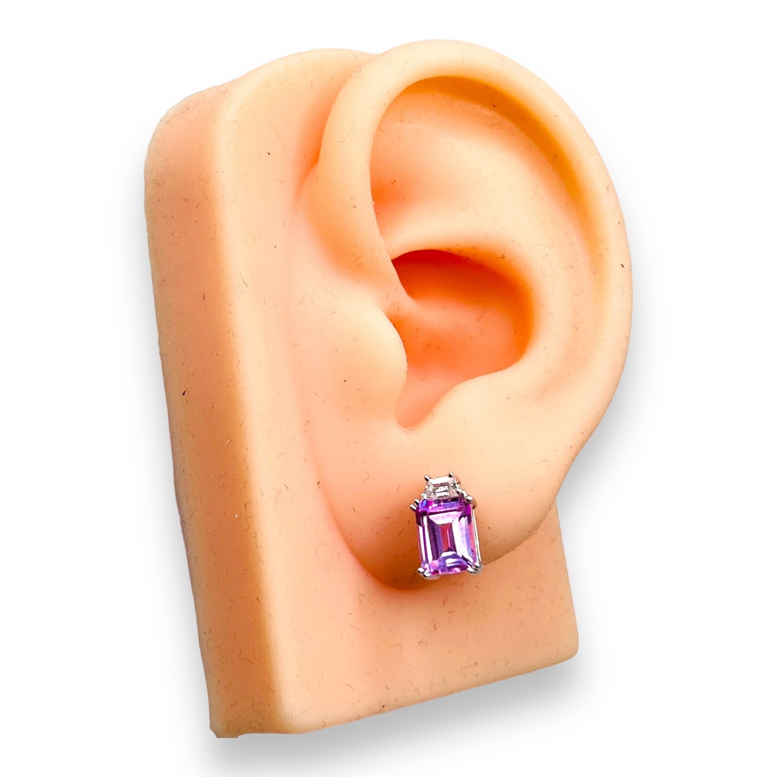 10k White Gold Pink Gemstone Stud Post Earrings