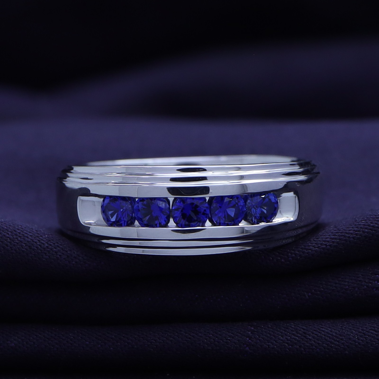 1/2 Ct Men’s Band Ring Sapphire Lab Grown Gemstone 10k or 14k Gold or 925 Silver