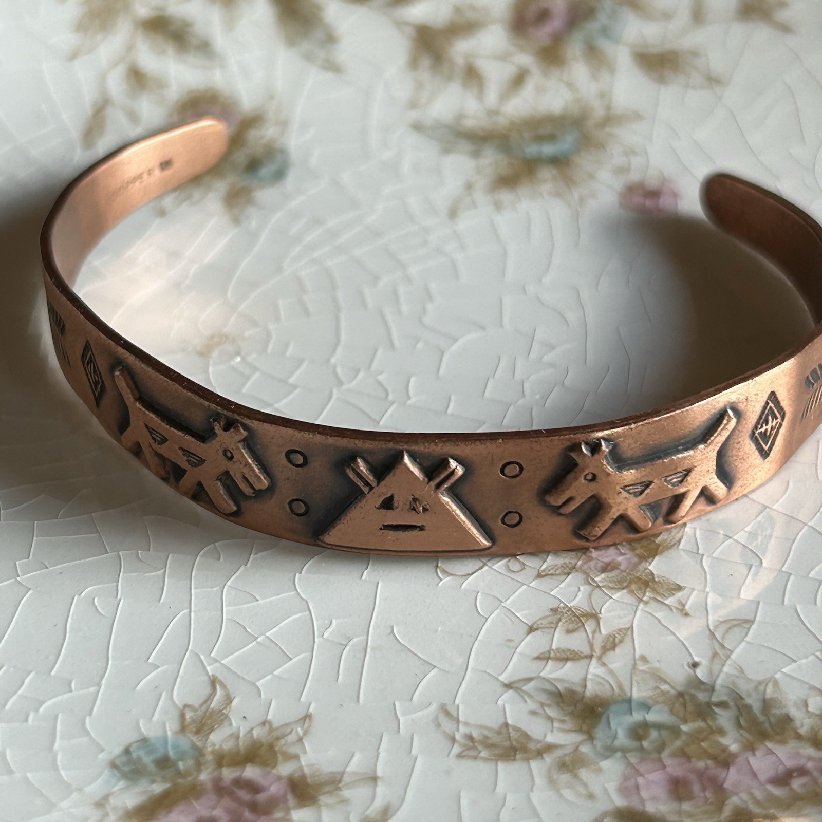 Vintage Copper Wheeler Manufacturing Co Southwest Cuff Bracelet