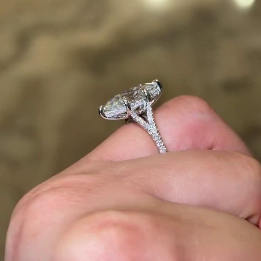 3.0Ctw Marquise Cut Moissanite Split Shank Engagement Ring 14K White Gold Plated