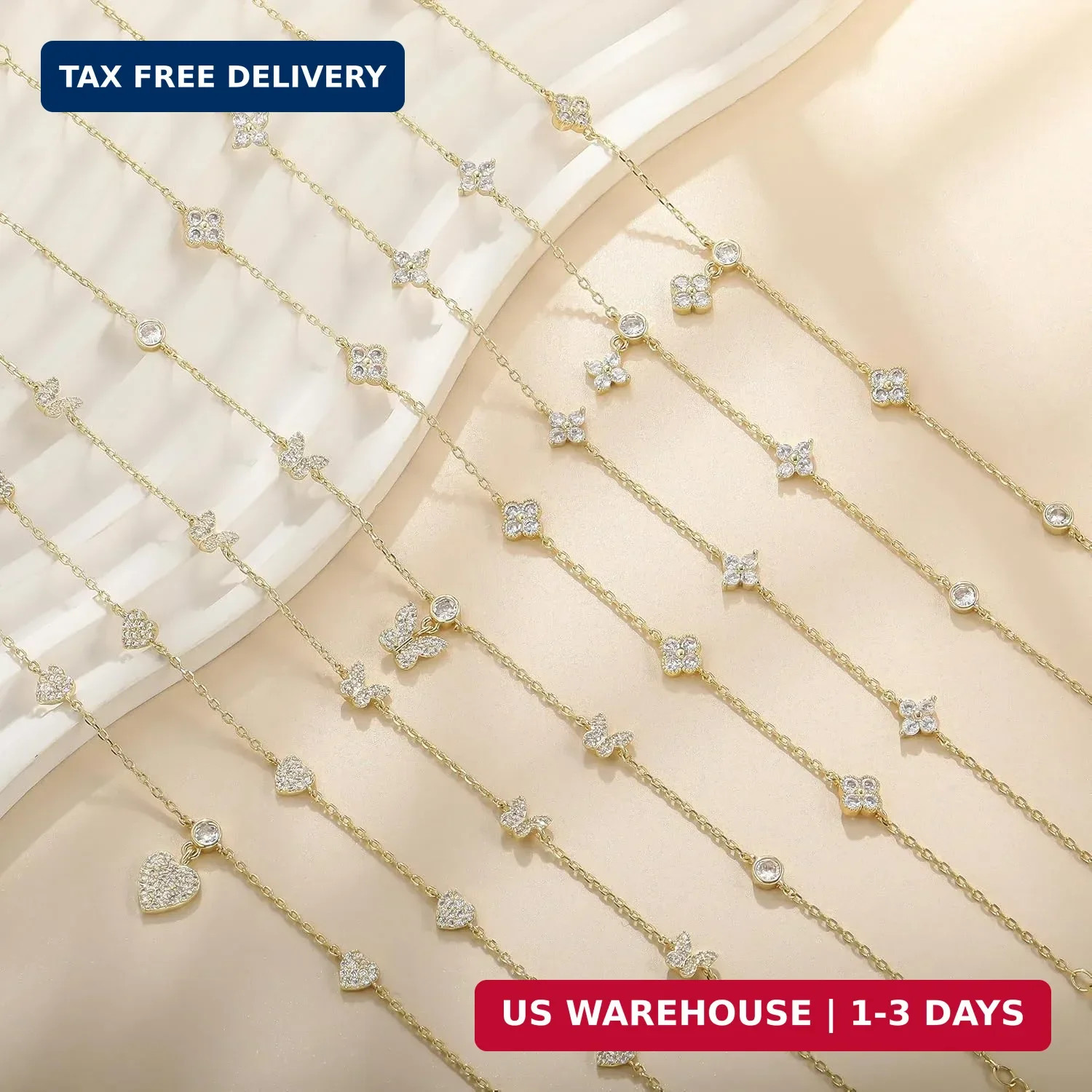 Anklets for Women Waterproof 14K Gold Plated Cz Beach Ankle Bracelets Dainty Sum