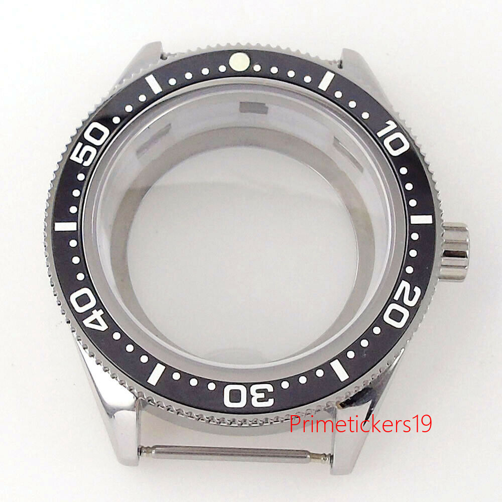 42mm Watch Case Sapphire Glass Fit NH35 ETA2824 PT5000 Glass Back Ceramic Bezel