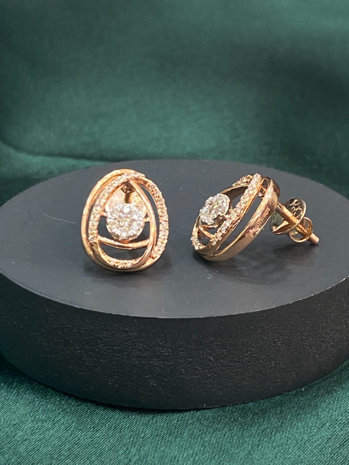 Pave 0.45 Cts Round Brilliant Cut Natural Diamonds Stud Earrings 14K Rose Gold