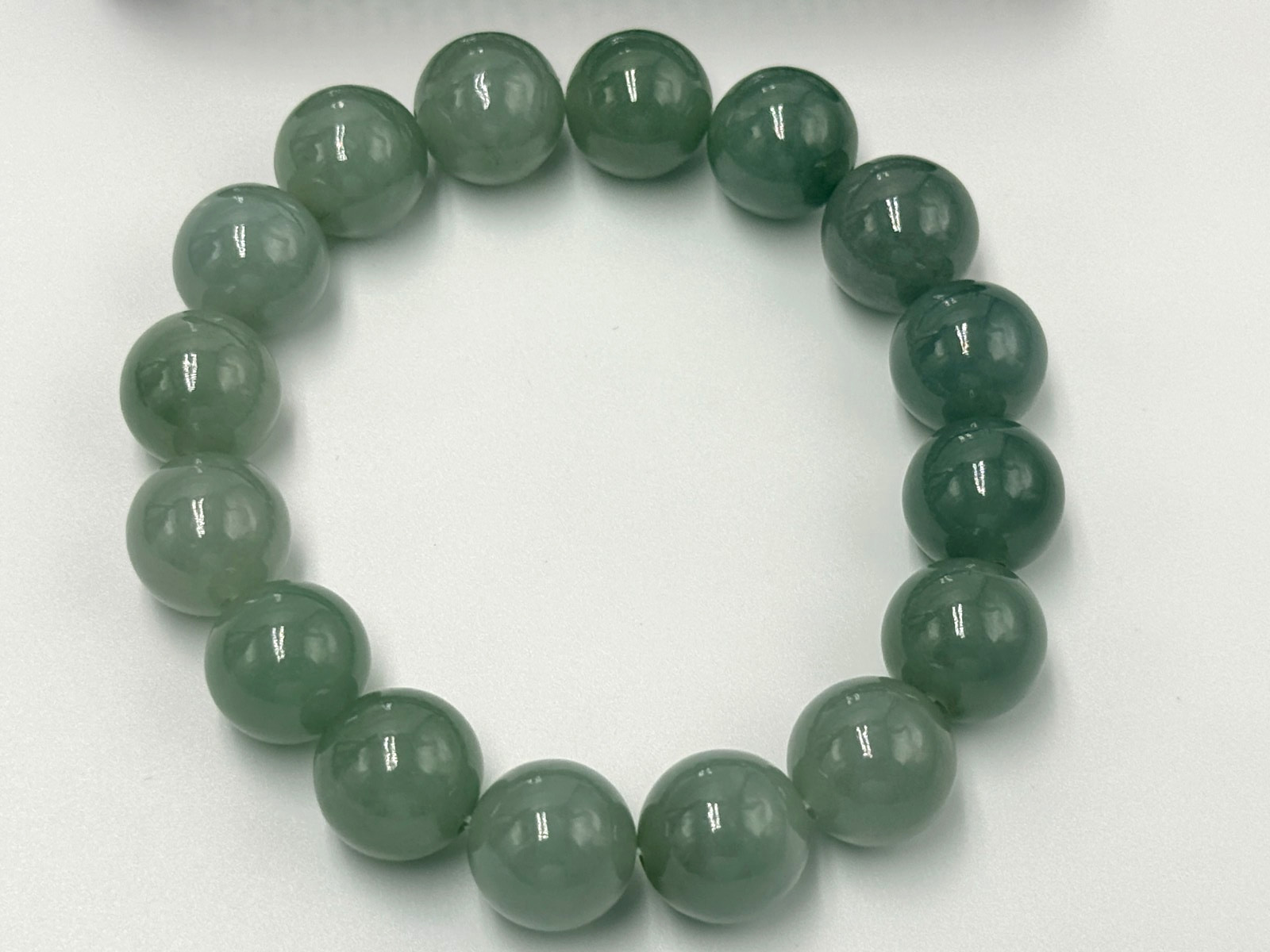 Certified Natural Grade A Jadeite Jade Beaded Bracelet Green 13.7 mm #500688