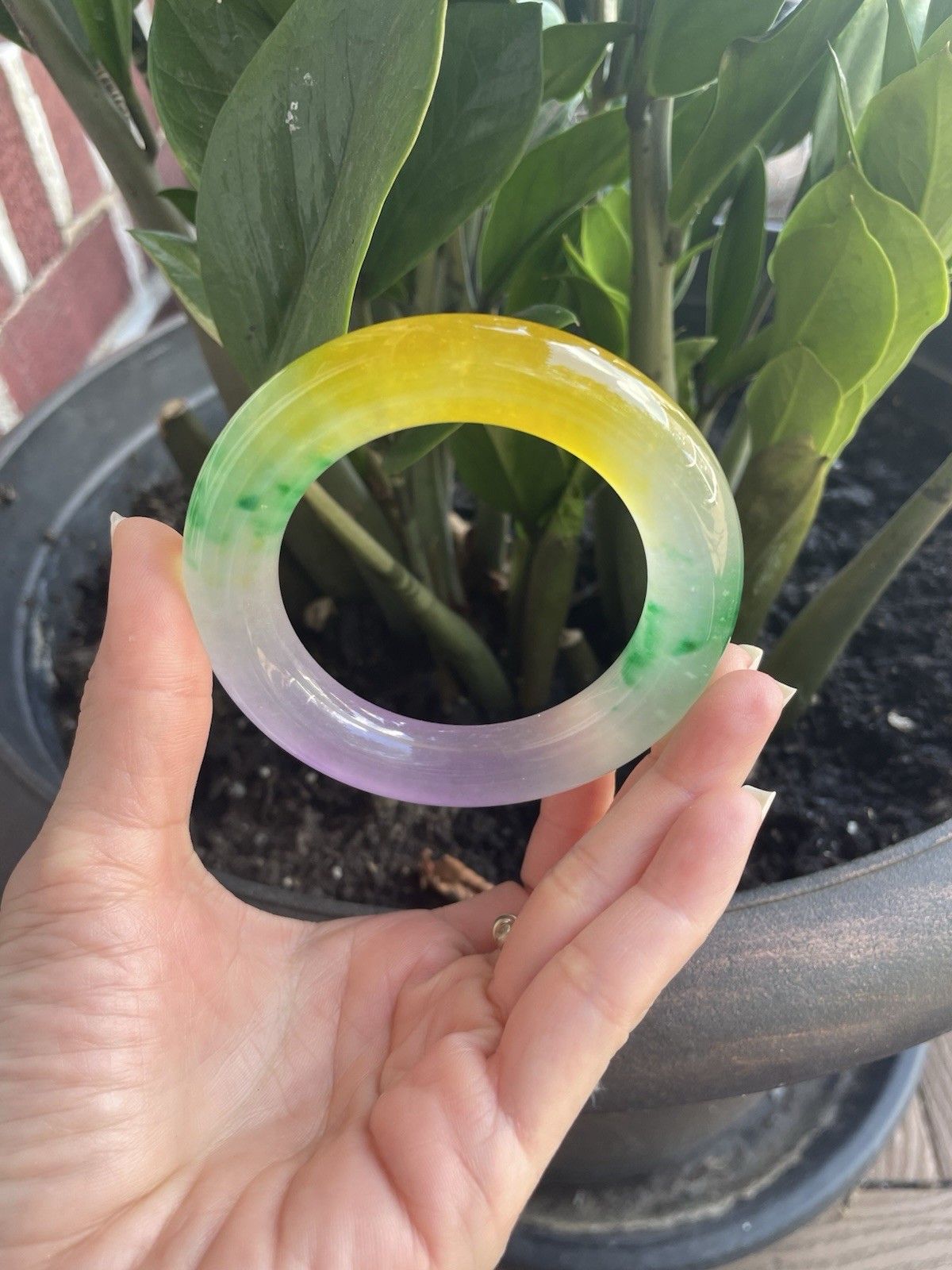 Multicolor Translucent stone bangle Round Shape Yellow Green Purple White 57mm
