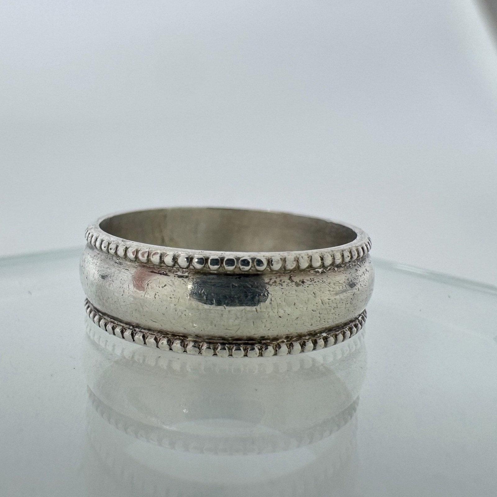 Vintage ESPO Sterling Silver Milgrain Band Ring Size 8 Beaded Edge Unisex 6mm