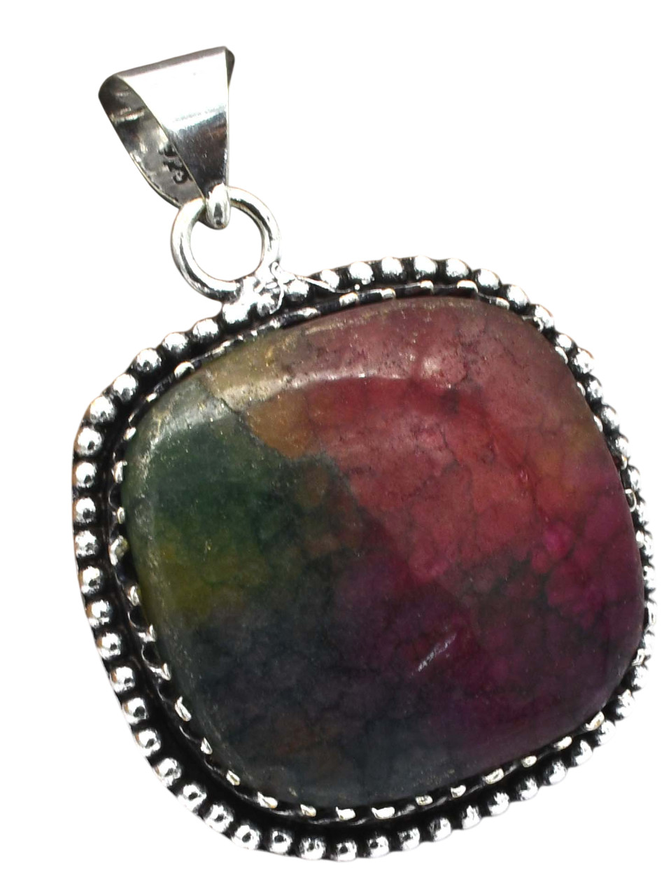 Rainbow Solar Quartz Natural Gemstone Silver Plated Pendant 1.75″J 2222