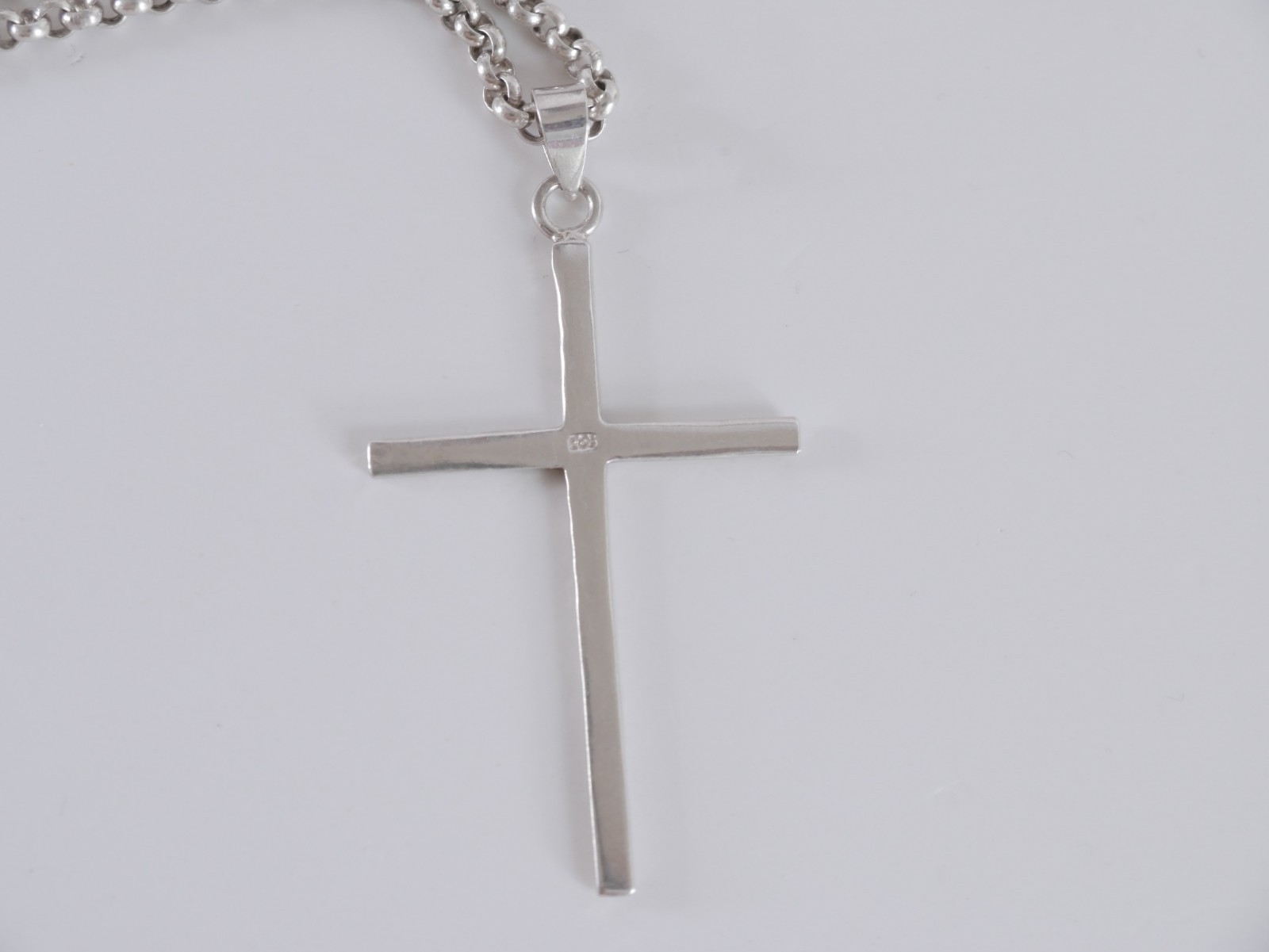 Large 925 Sterling Silver Cross Pendant Belcher Chain Necklace 51cm 22.96g