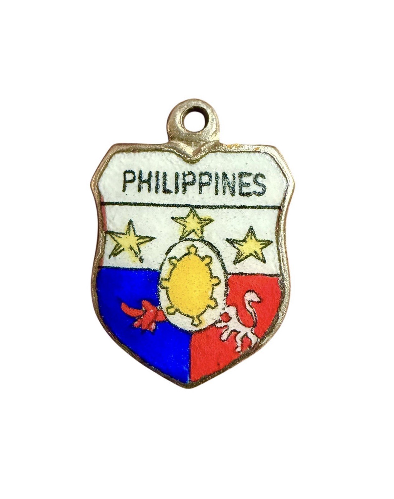 Vintage silver plated PHILIPPINES FLAG TRAVEL SHIELD charm #883