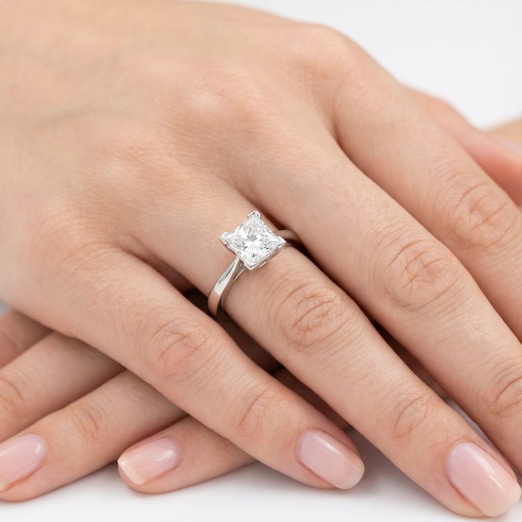 Solitaire Engagement Ring Platinum Princess 1.13 Carat Lab-Grown Diamond D VS2
