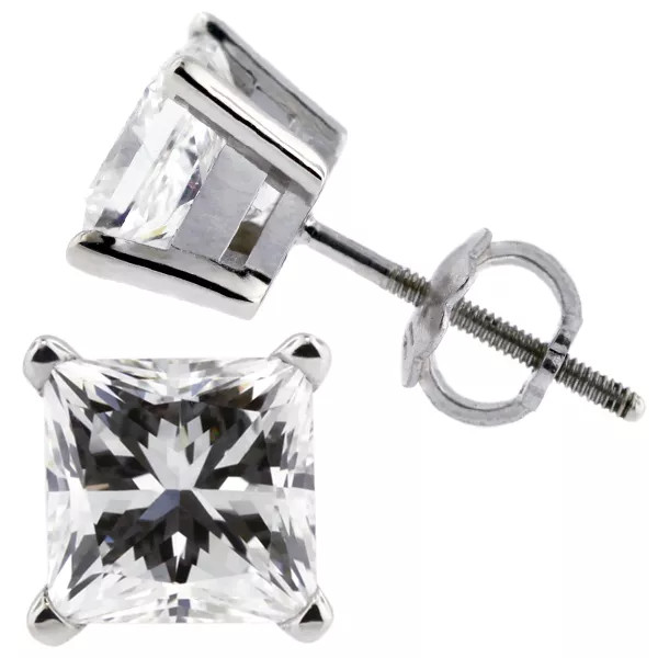 Stud Earrings Solid 14K Gold Classic 0.94 Carat Princess Natural Diamond F VS2