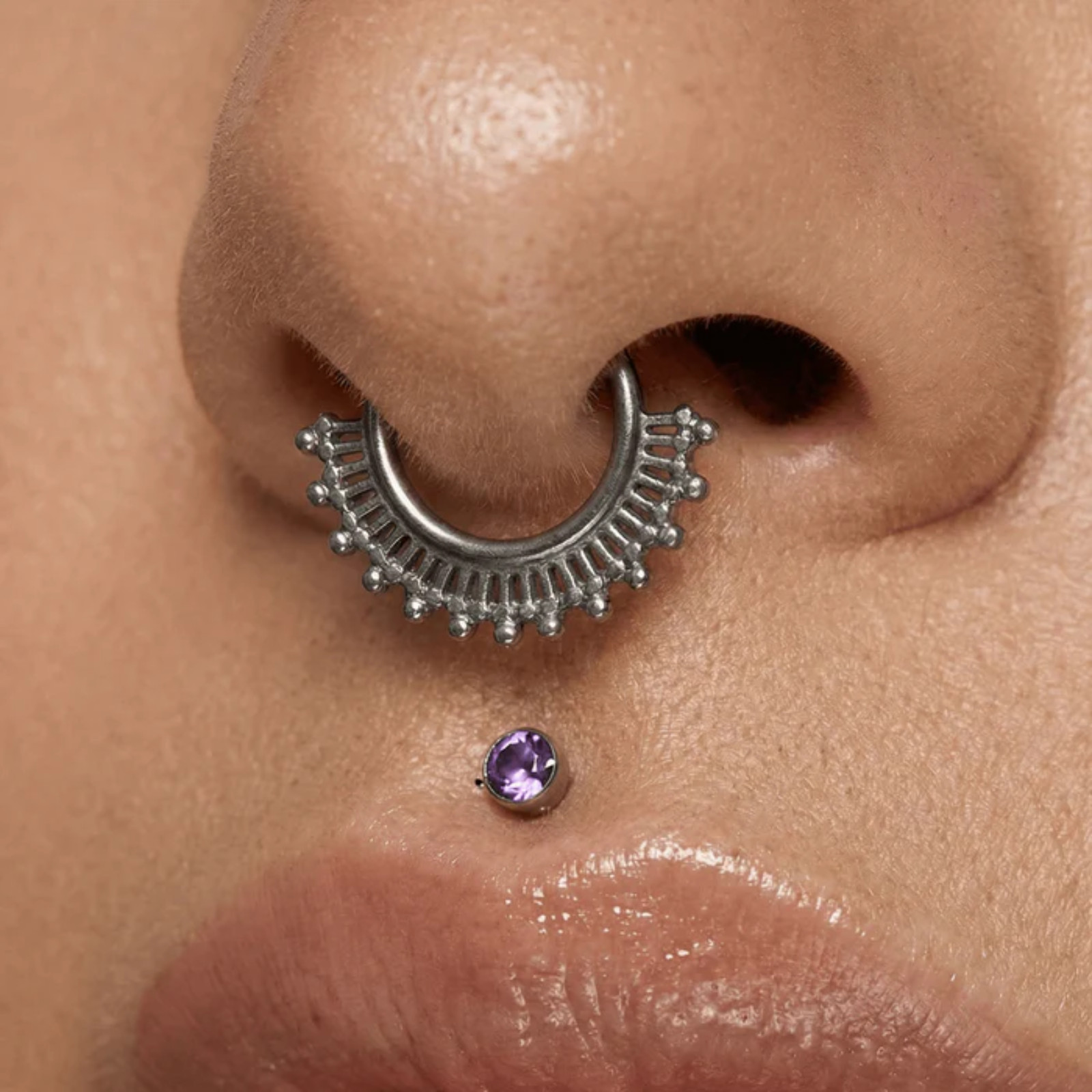 G23 Titanium Tribal Sunburst Hinged Clicker Ring Septum Nose Cartilage Hoop