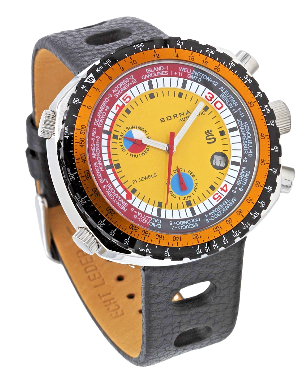 Sorna Worldtimer Automatic Wristwatch Men’s Watch Gmt Retro Style Wrist Watch