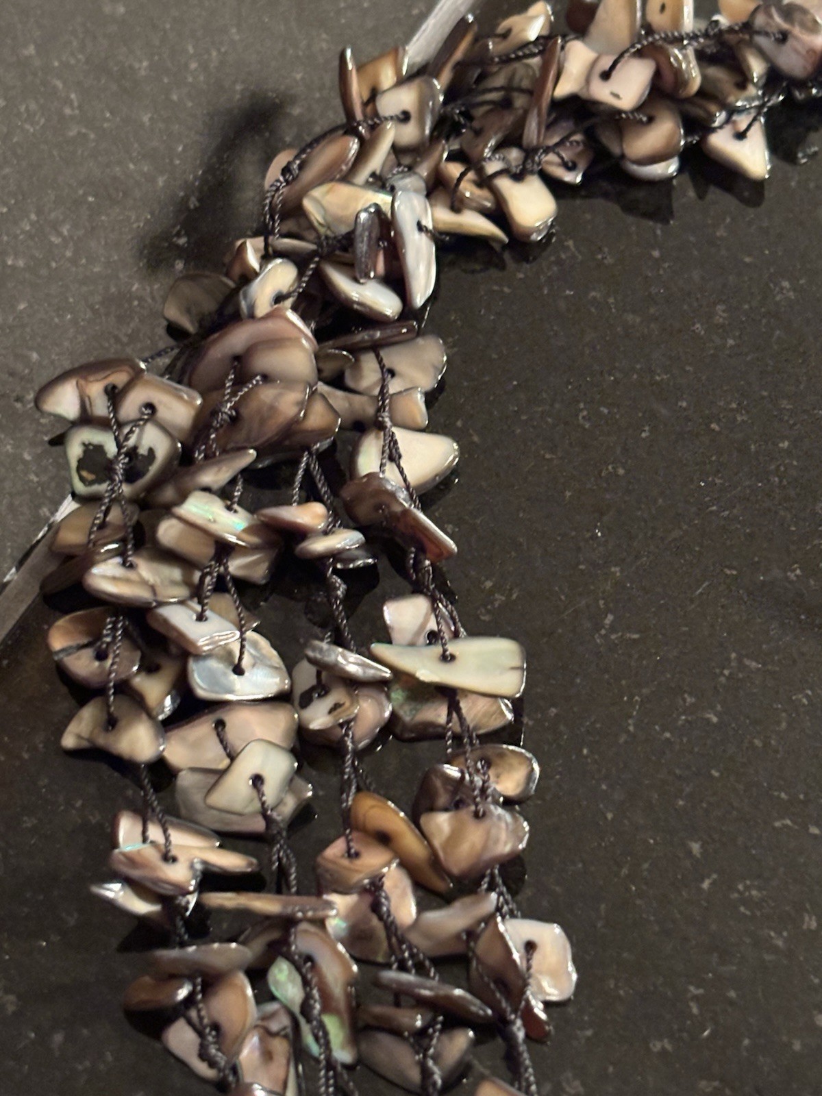 Carved Shell Pendant Shell Chip Bead Cord Necklace Rectangle Charm Toggle Clasp