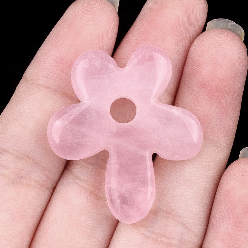 10pcs Natural Rose Quartz Stone Hollow Flower Pendant DIY Jewelry Making 31x35mm