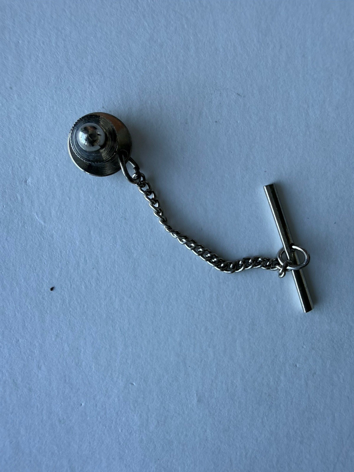 Vintage 925 Sterling Silver Green Shamrock Tie Tack Lapel Pin Silver Tone Chain
