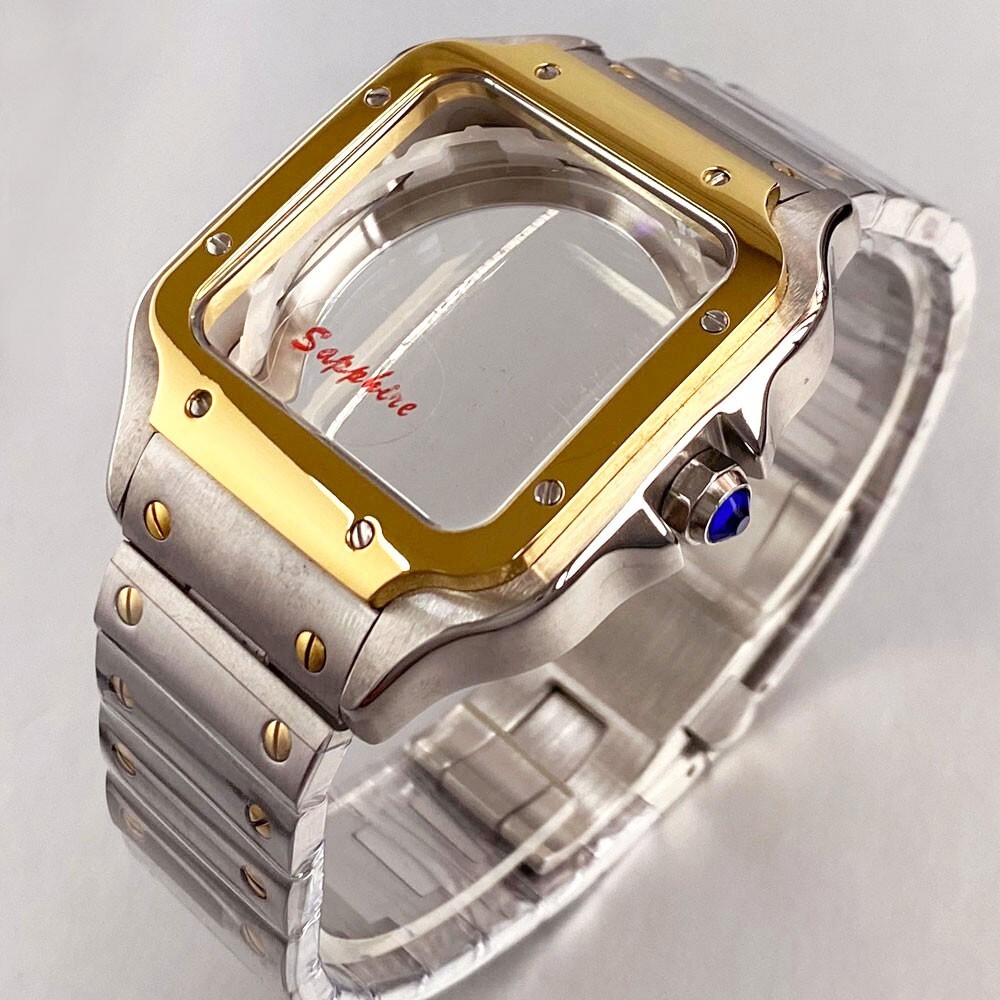 Tandorio New 38mm Sapphire Glass For Santos Style Watch Case Fit NH35 NH36 NH38