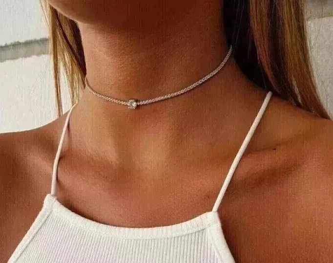 10 ctw Round Cut Created Diamond Women Choker Necklace 14K White Gold Finish 15″