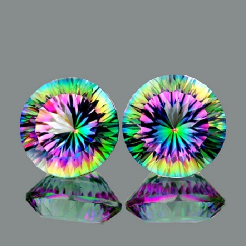 12.00 mm 2 pc Round Concave Cut AAA Fire Rainbow Mystic Quartz Natural {Flawless