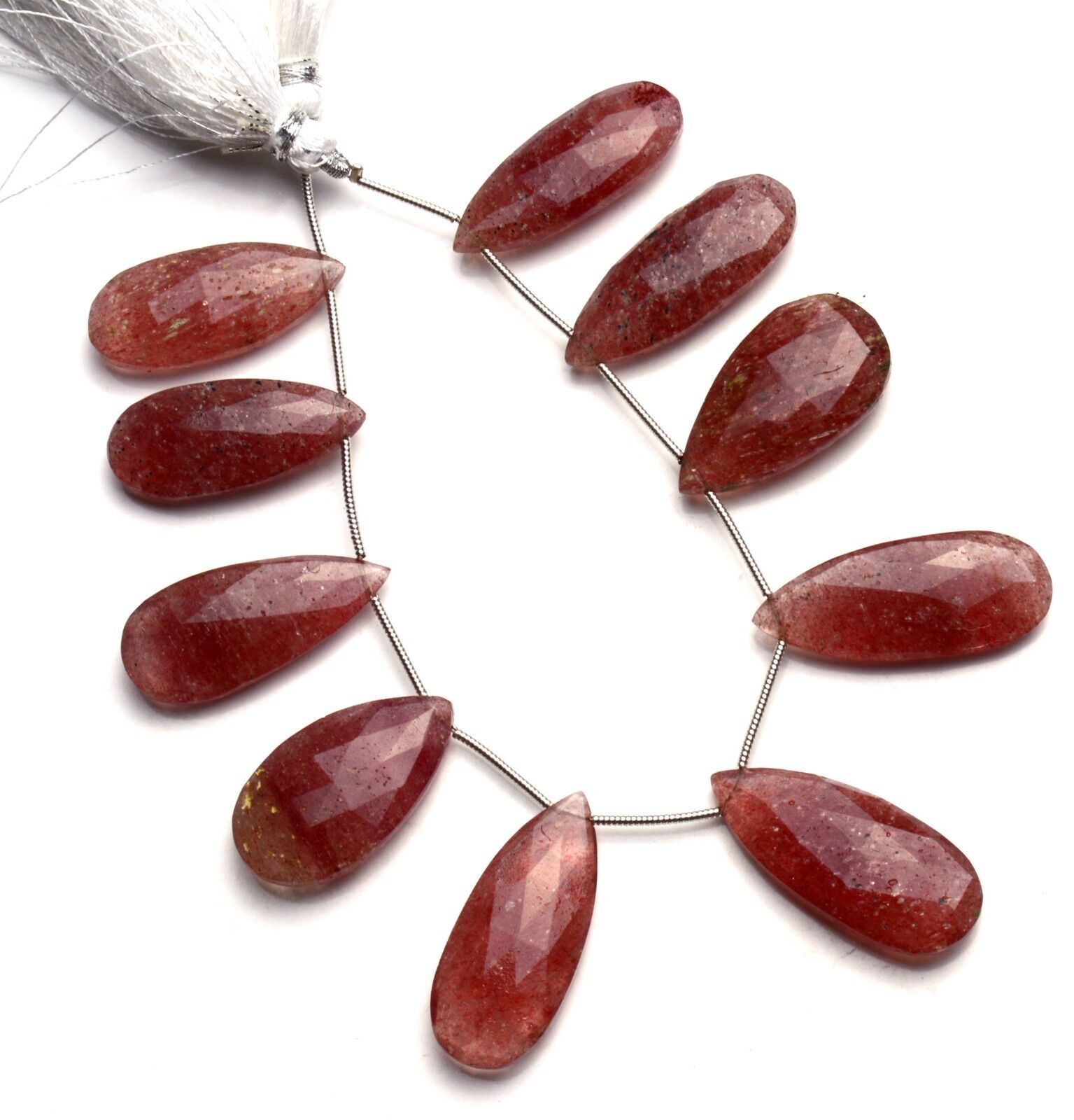 Very Rare Natural Gem Strawberry Quartz Faceted Pear Shape Beads Strand 7.5 Inch