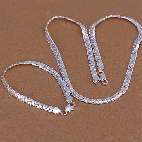 Silver Plated 5MM Full Side Necklace Bracelet Fashion Explosion