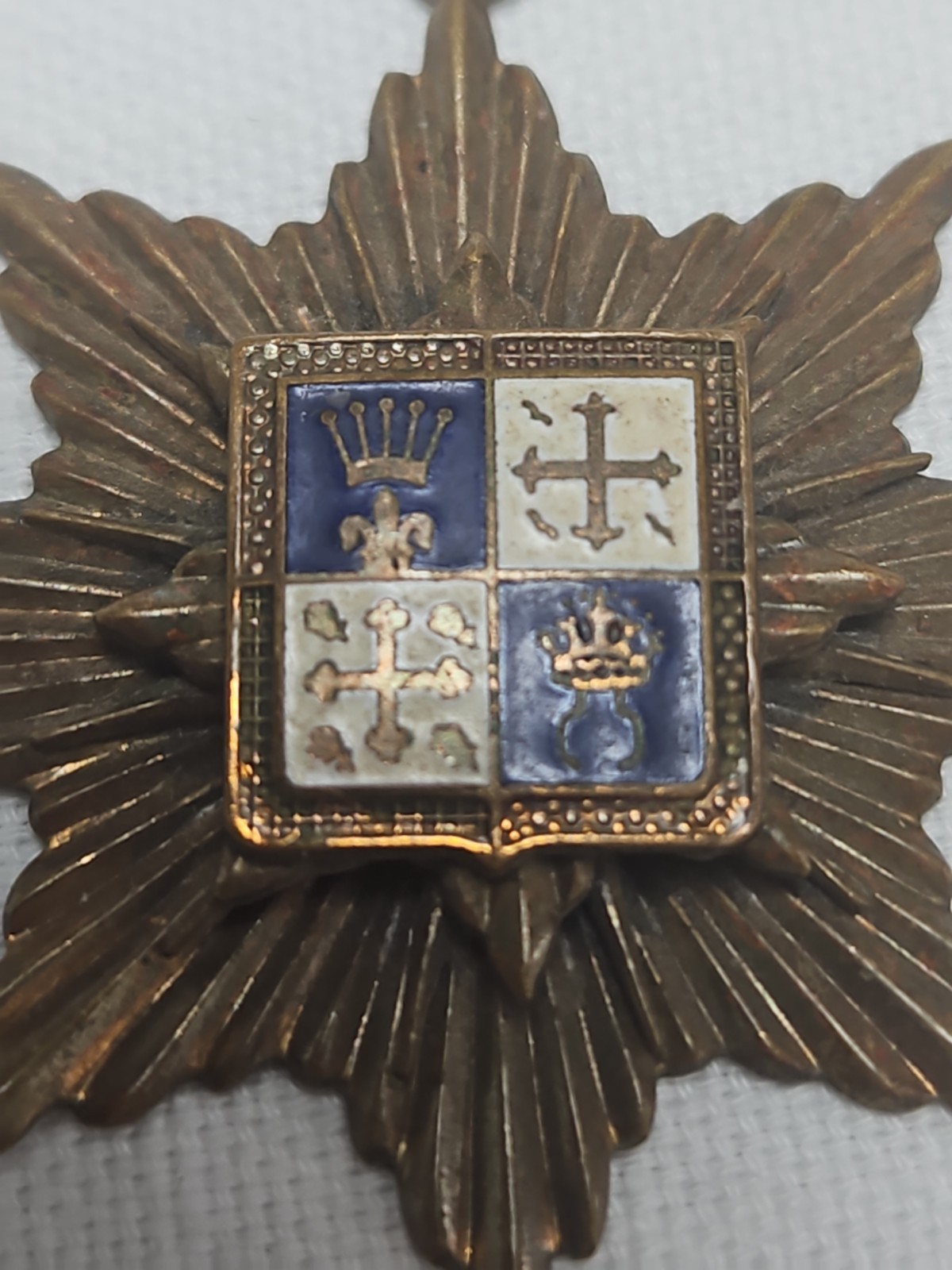 Coat of Arms France 8 Pointed Star Brass Blue and White Enamel Pendant