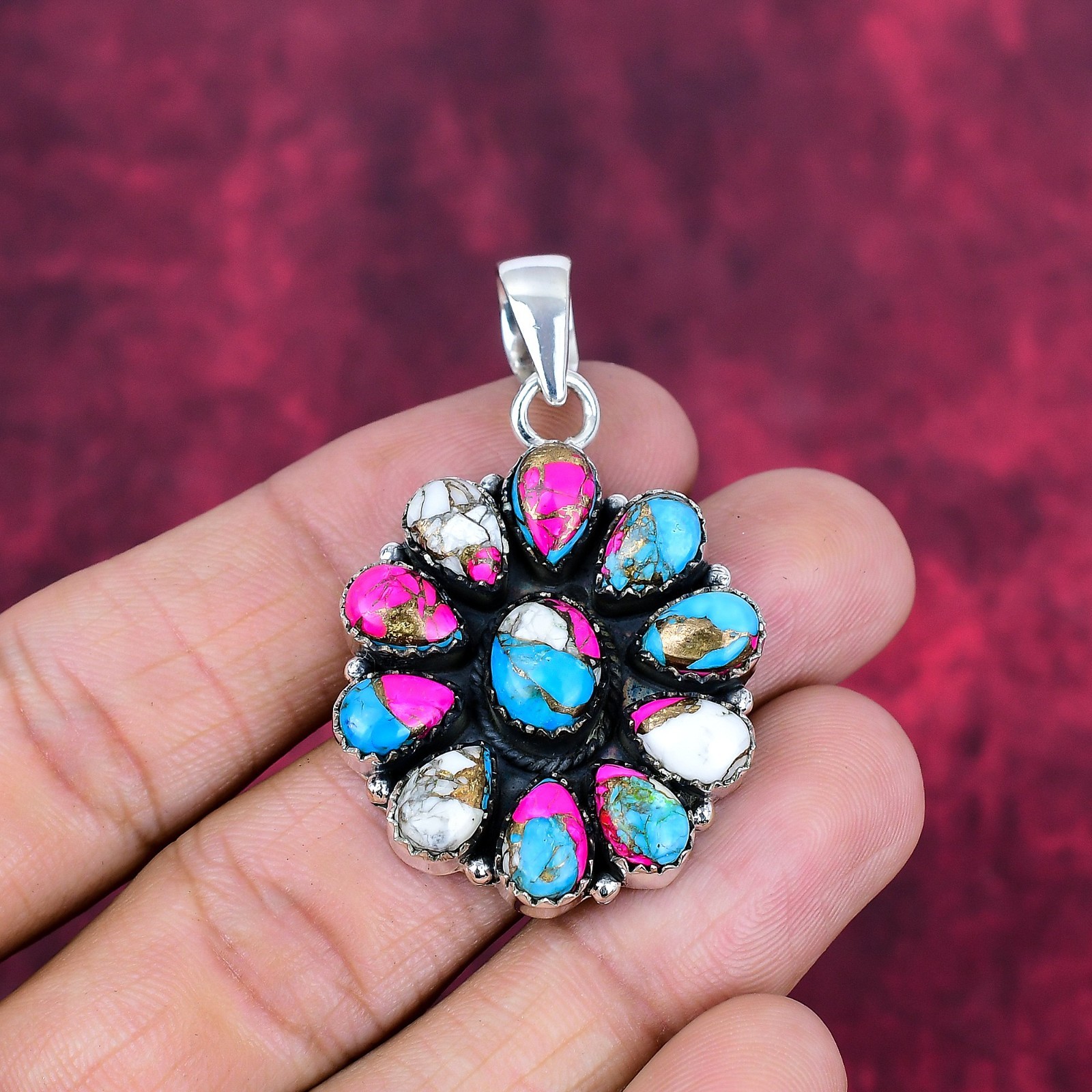 Cotton Candy Turquoise Gemstone Handmade 925 Sterling Silver Pendant Jewelry