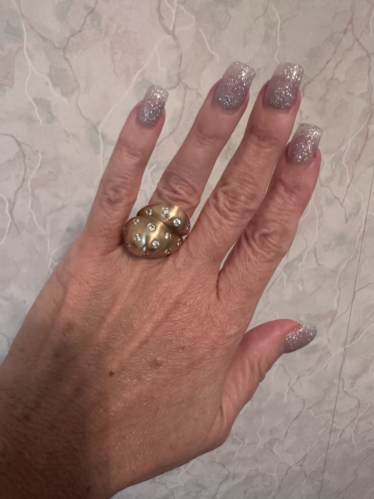 14KT YELLOW GOLD DIAMOND FREE FORM SATIN FINISH RING ~ SHOPNBC ~ Size 6