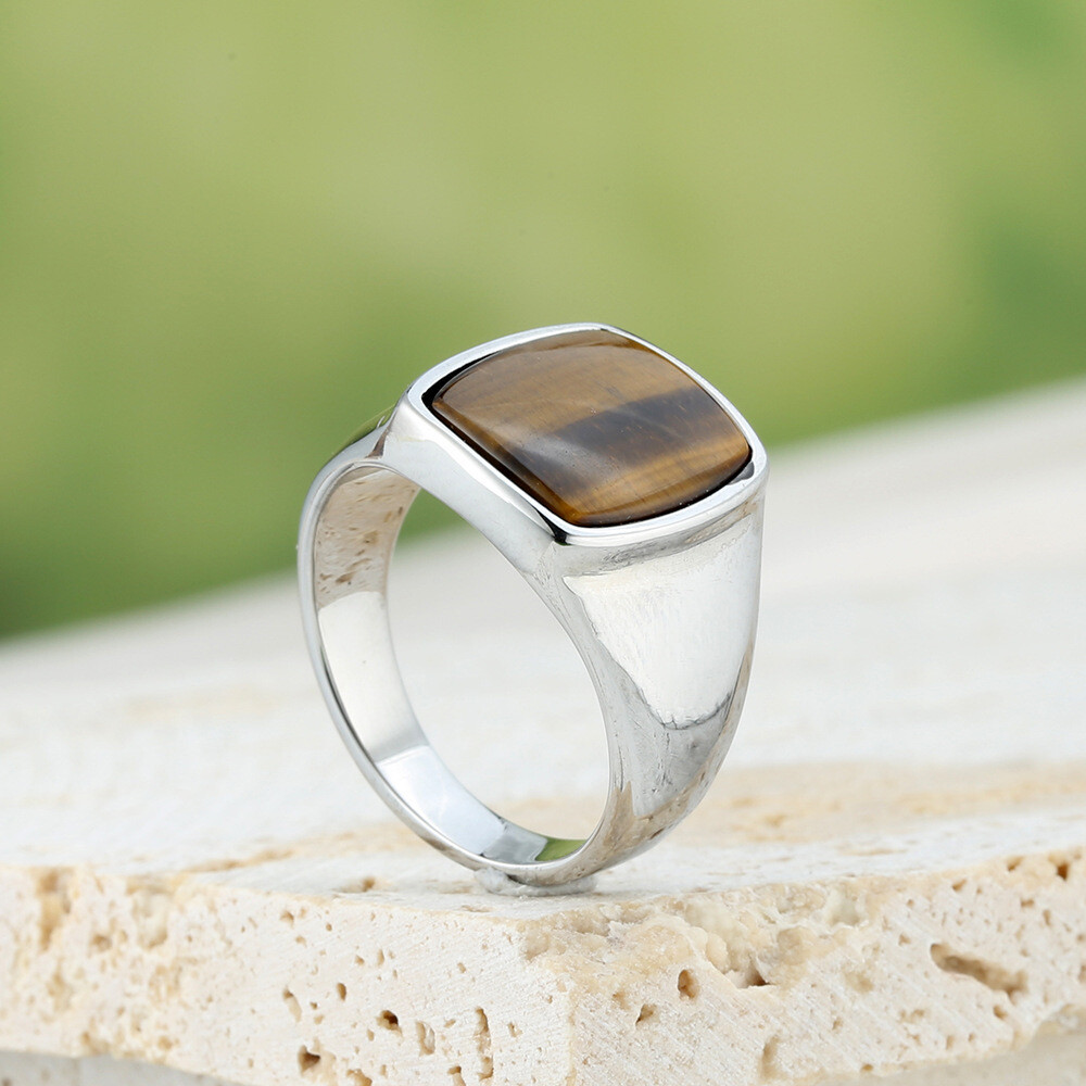 Men Square Signet Ring Statement Classical Wedding Band Cocktail Party Gift