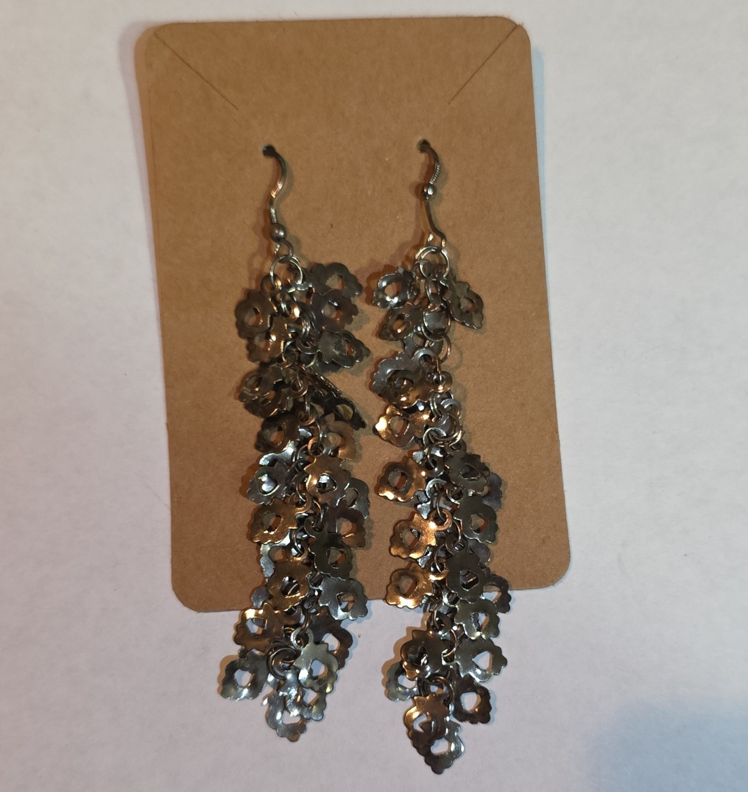 Silver Tone Metal Flower Dangle Drop Hook Earrings No Stone Flowers & Plants