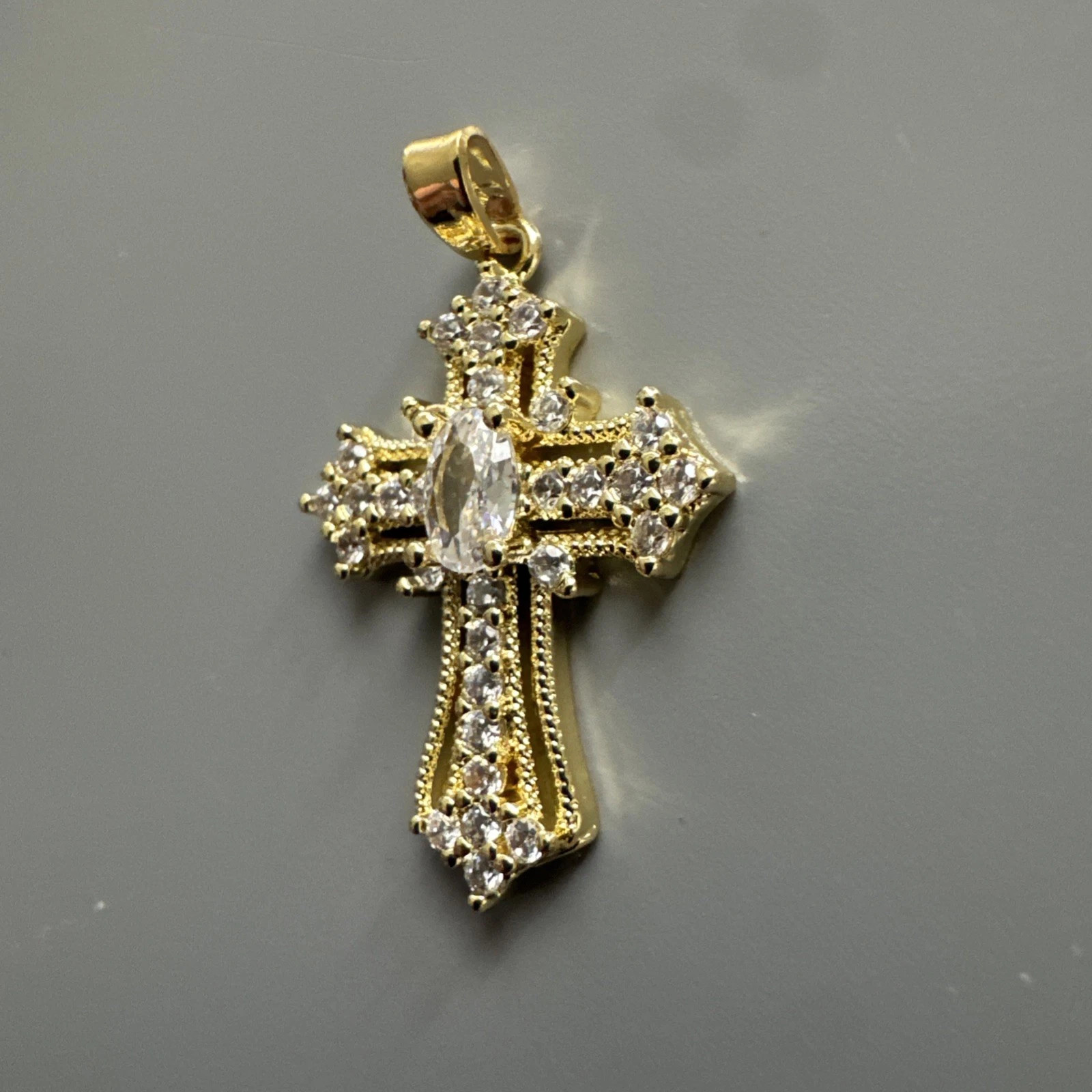 Gold Plated Cross Pendant Cubic Zirconia Religious Faith Gift Jesus Christ