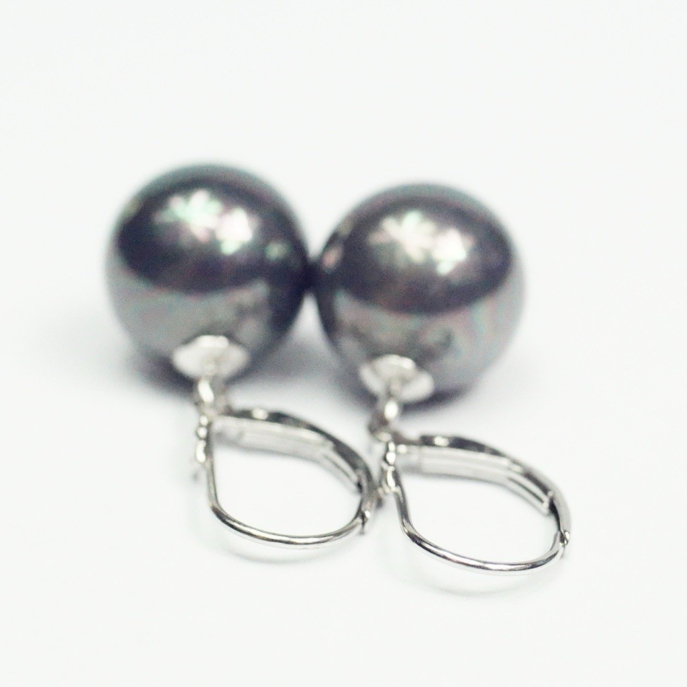 Lucoral Sterling Silver 12.2 mm Imitation Black Pearl Leverback Earrings
