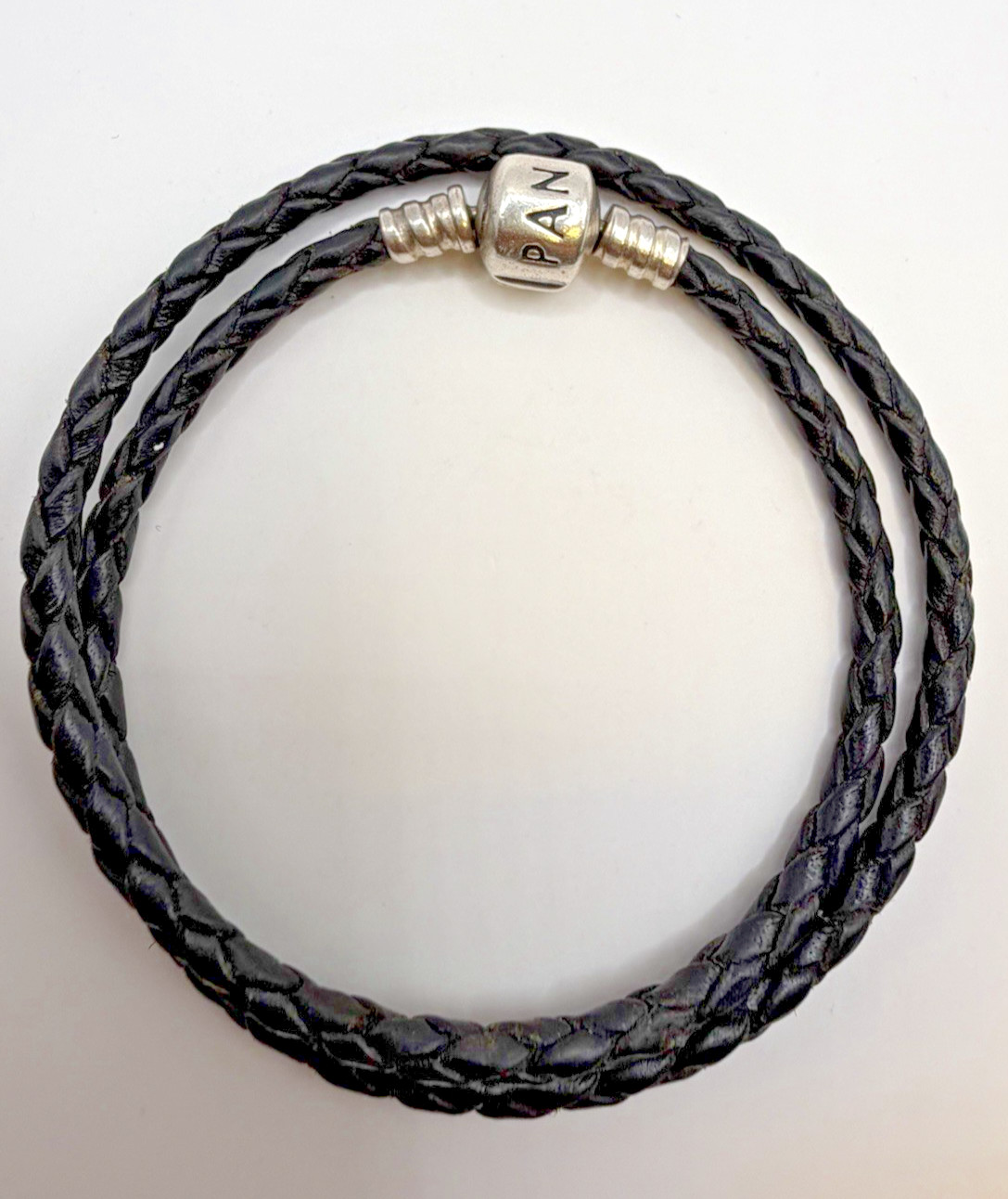 Genuine Pandora Black Leather Double Wrap Bracelet S925 ALE 36cm