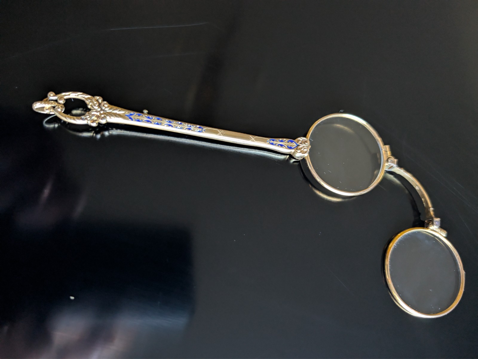 French metal and enamel lorgnette c1880