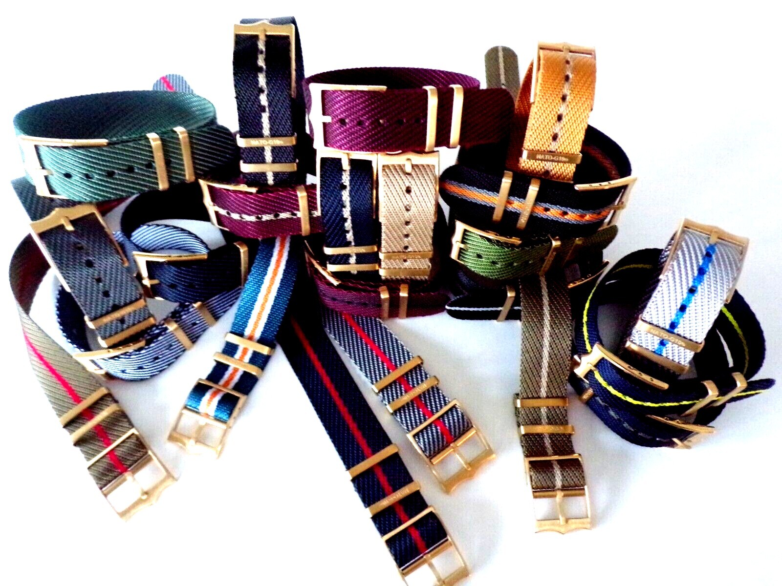 NATO ® 1pc Single Pass Twill Slant nylon GOLD Buckle watch band strap IW SUISSE
