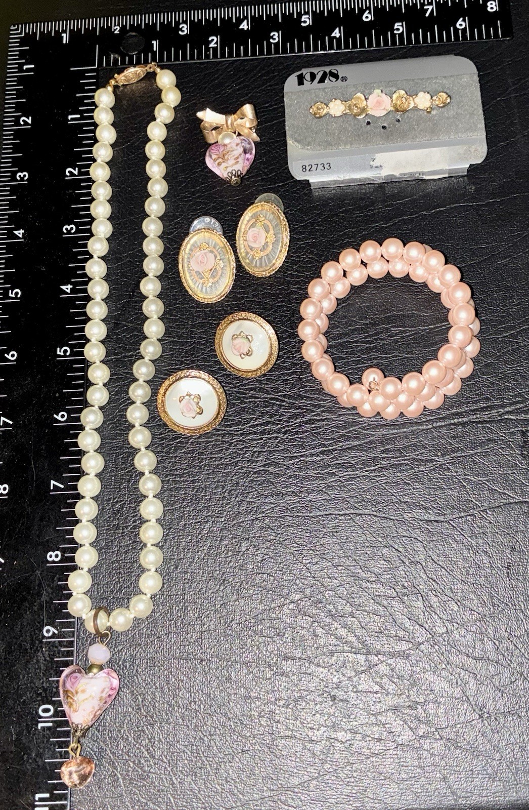 Vintage Romantic Jewelry Lot 1928 NOS Brooch Rose Earrings Pearls Necklace Etc