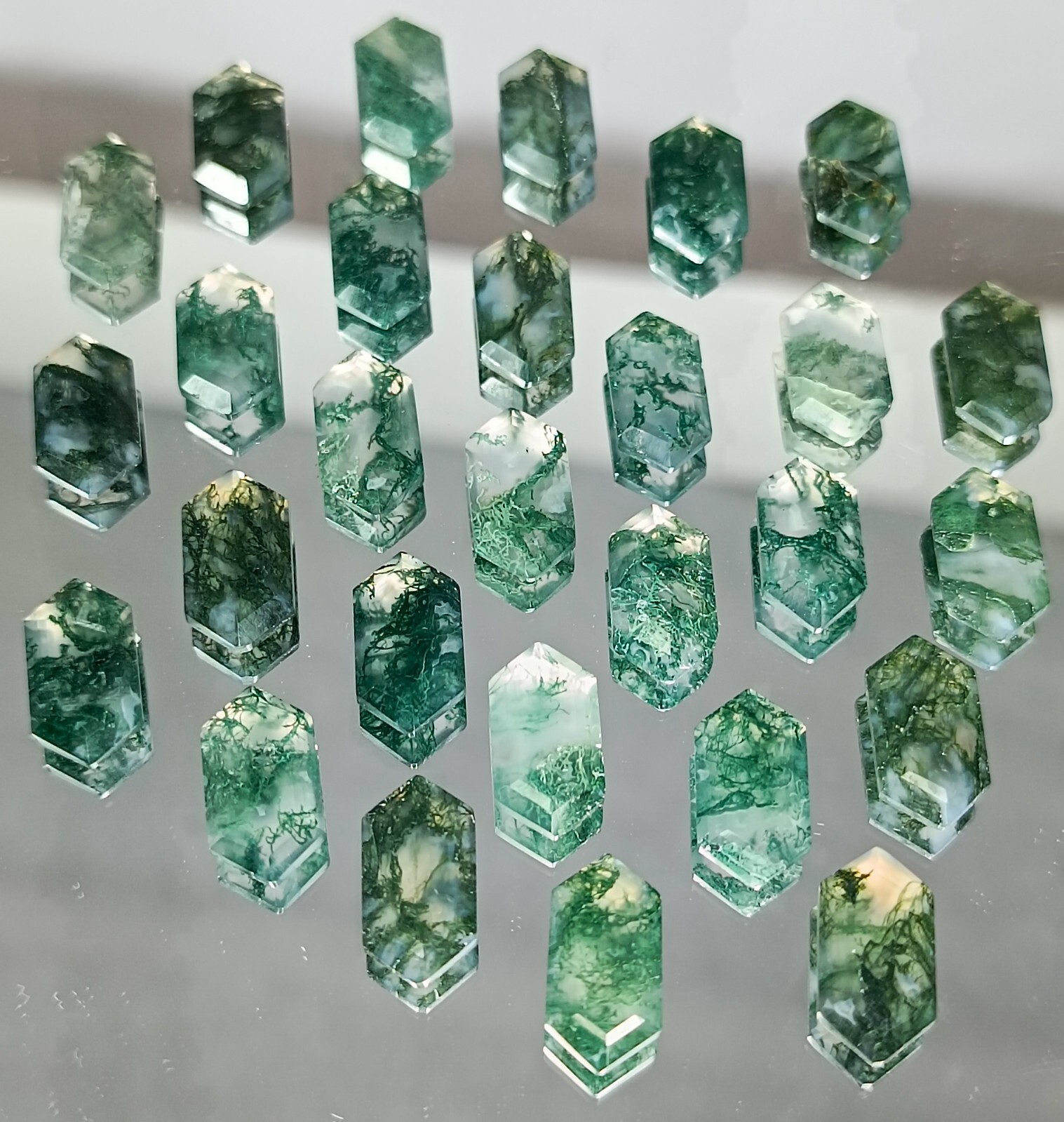 Fancy Cut Natural Moss Agate Faceted Lot Moss Agate Making For Ring 14x7x3 MM